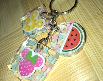 Disney World Disney Land Mickey Mouse und Minnie Mouse süße Frucht Erdbeere, Wassermelone und Zitrone Silber Schlüsselanhänger