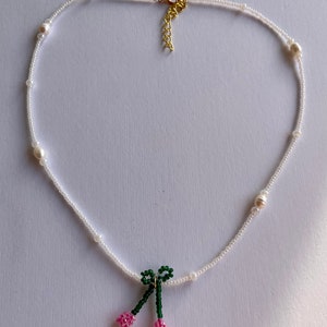 Cherry Beaded White and Pearl Necklace