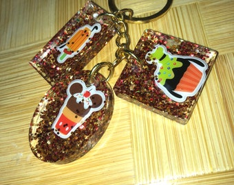 Disney World Disney Land Mickey Mouse Goofy y Pluto Sweet Treats Helado, Cupcake, Popsicle Rojo y Gold Glitter Llavero de Oro