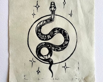 Original Relief Print of Snake