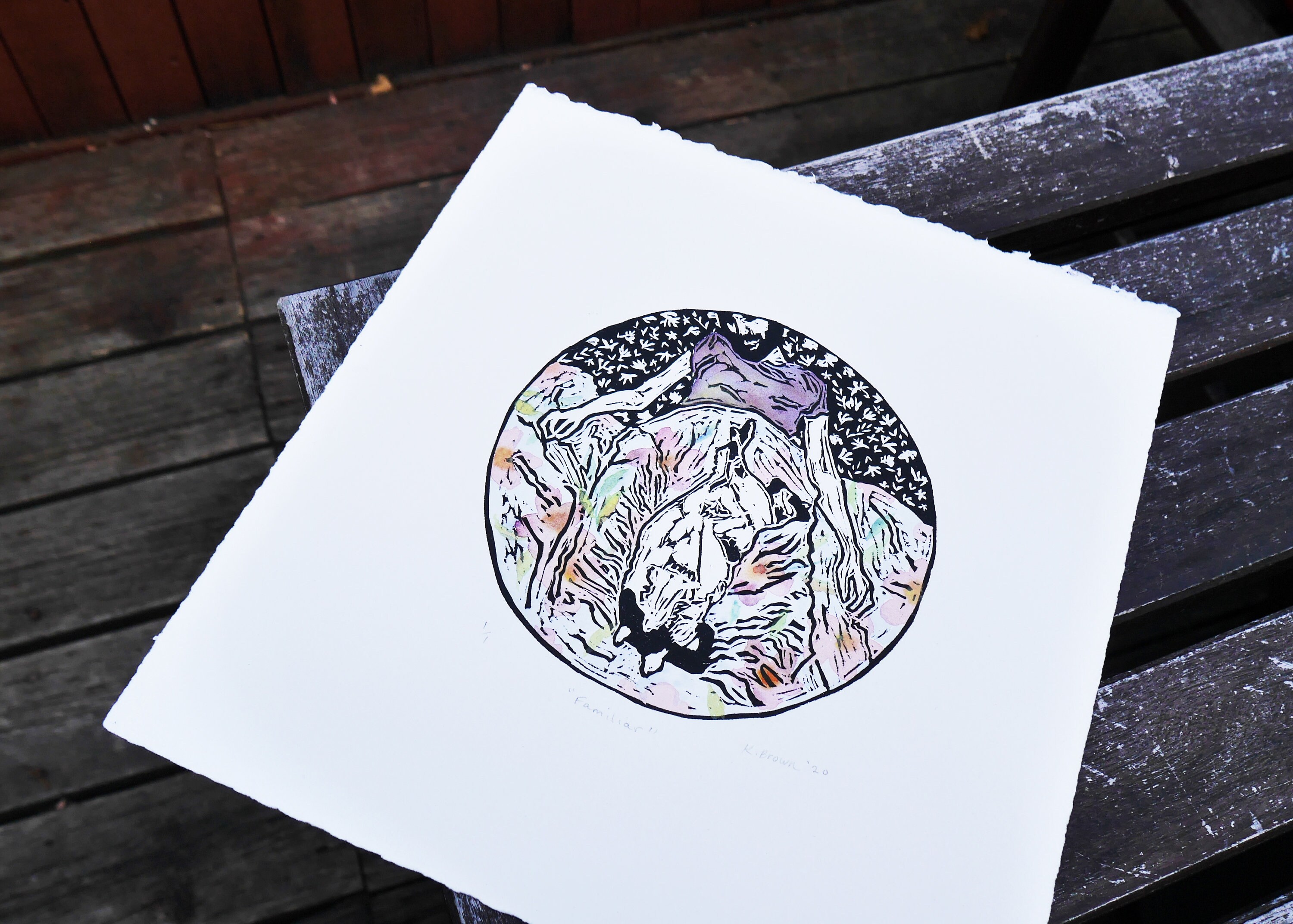 Original Linocut Relief Print With Handpainted Watercolor Etsy Australia