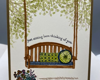 Thinking of you, get well, Encouragement, sitting here, homemade greeting card,  tree swing, CarolesCardShop, Stampin Up, friendship, relax