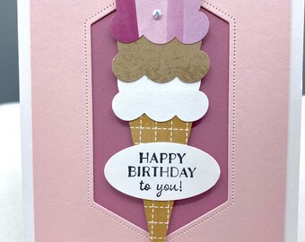 Birthday, ice cream cone, feminine, carolescardshop, homemade, greeting card, Stampin’ Up!