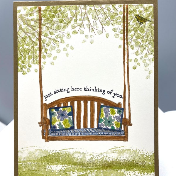 Thinking of you, get well, Encouragement, sitting here, homemade greeting card,  tree swing, CarolesCardShop, Stampin Up, friendship, relax