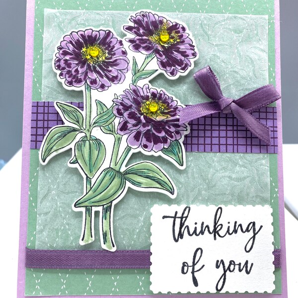 Thinking of you, sympathy, get well, zinnia, floral,  homemade card, Carolescardshop, Stampin up, encouragement