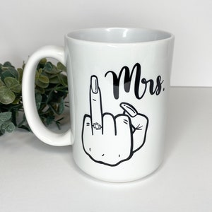 Mrs Ring Finger Up Mug, Mrs Mug