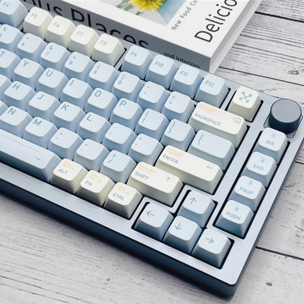 132PCS, Blue White Theme Keycap Set, Cute Keycap Set, PBT Keycap, MDA Keycaps, Gaming Keycap,Mechanical Keyboard Keycap,Keyboard Decor,Gifts