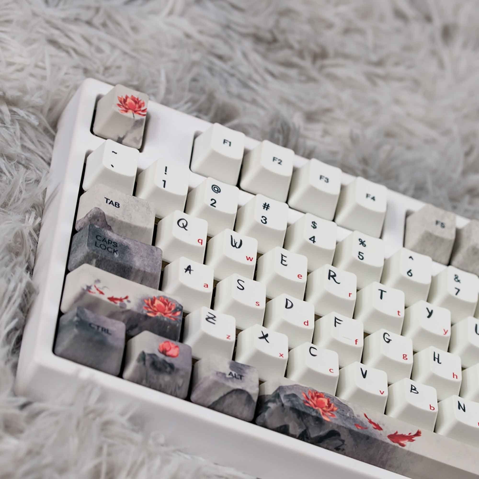 108PCS Koi Lotus Theme Keycaps Vintage Ink Painting Keycap Etsy