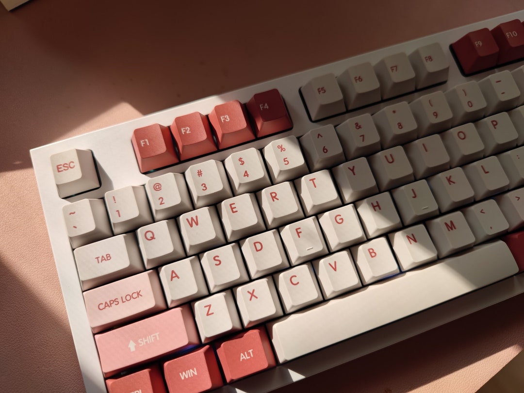 136PCS Pink Peach Theme Keycap Set, Kawaii Peach Bunny Keycap Set