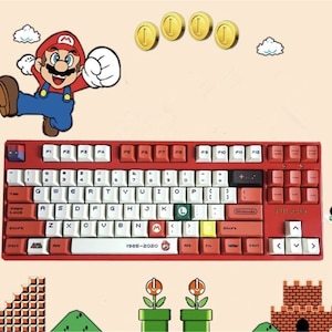 120pcs,Red Theme Mario Keycap Sets,Super Mario Keycap Set,PBT Keycap,Cherry Keycap,English Character Keycap,Mechanical Keyboard Accessories