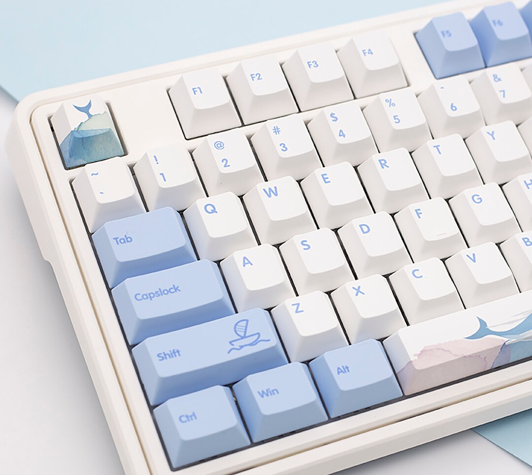 130PCS Blue Ocean Whale Themed Keycap White Blue Keycap PBT Etsy