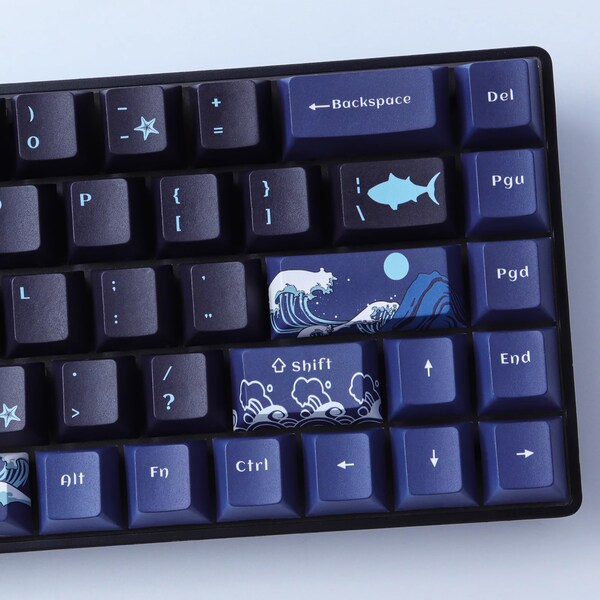 129PCS Black Coral Sea Theme Keycap Set, Japanese Keycap, PBT Keycap, Cherry Profile Keycaps, MX Switch Mechanical Keyboard Keycap, Keyboard Decor