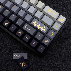 136PCS Sun Moon Mountain Theme Keycap Set, Gradient Grey Keycap, Game KeycapS, Cherry Keycap, PBT Keycap, Mechanical Keyboard Keycap, Gifts