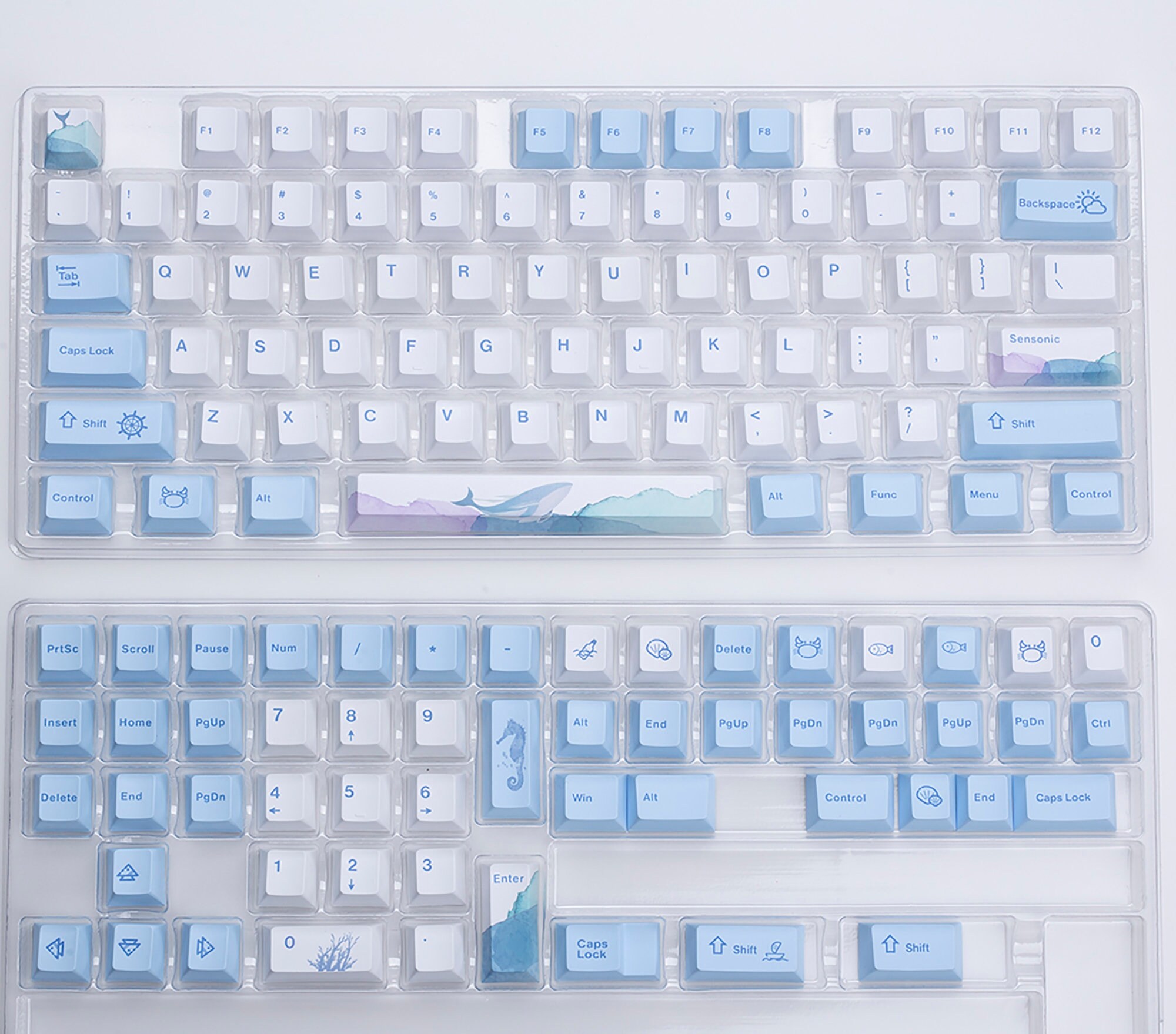 130PCS Blue Ocean Whale Themed Keycap White Blue Keycap PBT Etsy
