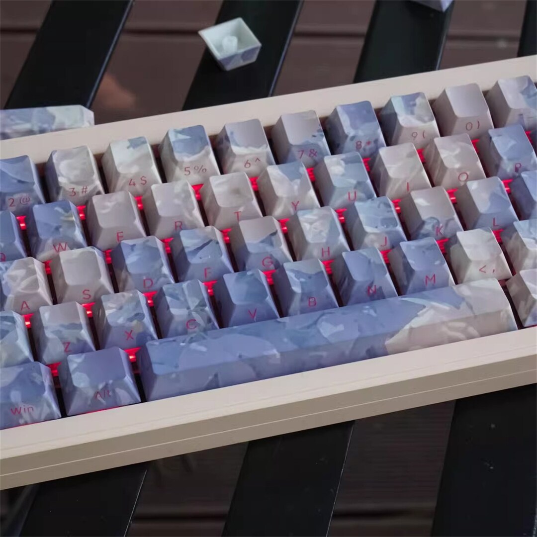 129PCS Seashore Flower Theme Keycap Set, Purple Keycaps, PBT Keycap ...