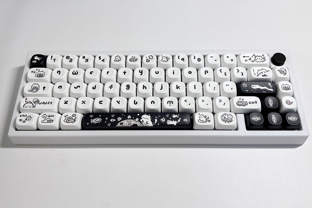 140pcs Black White Cat Theme Keycap Set,cute Cat Keycap,pbt Keycap,moa