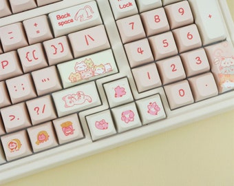 133pcs, Cute And Funny Cat Theme Keycap Set, Sweet Pink Keycap Set, XDA Profile Keycaps, PBT Keycap, Mechanical Keyboard Keycap,Keycap Gift