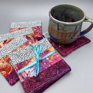 Coasters, Quilted fabric coasters, Set of 4