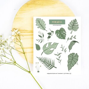 Botanical Greenery Sticker Sheet, Nature Stickers, Botanical Stickers, Monstera Leaf Plant Stickers, Plant Lover