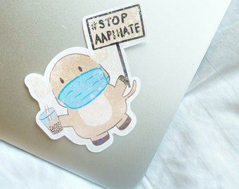 Stop AAPI Hate Laptop Sticker, Year of the Ox, Ox with Boba Sticker, Asian American Awareness Sticker