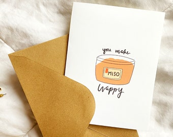 You Make Miso Happy Greeting Card, Asian Food Pun Card, Cute Cards for Couples, Cute Asian Food Pun, Kawaii Aesthetic