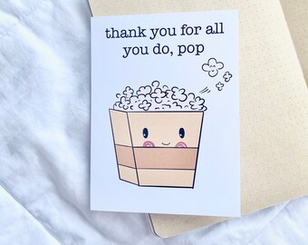 Thanks for All You Do, Pop Father's Day Card, Popcorn Card, Father’s Day, Card for Dad, Punny Card, Funny Father’s Day Card