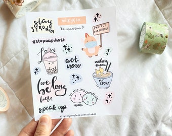 Stop AAPI Hate Sticker Sheet, Asian American Awareness Support, Asian Lives Matter, AAPI Ally, AAPI Awareness, Social Justice Stickers
