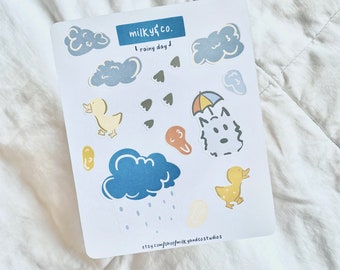 Feuille d’autocollants des jours de pluie, mini autocollants Schnauzer, feuille d’autocollants mignons, autocollants de journal, autocollants bullet journal