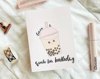 Have a Quali-TEA Birthday Card, Greeting Card, Birthday Card, Asian Food Pun Card, Kawaii Aesthetic, Kawaii Birthday Card