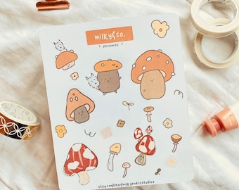 Shroomies with Expressions Sticker Sheet, Mushroom Sticker Sheet, Cute Mushroom Stickers, Cute Stickers, Kpop Journal, Korean Aesthetic