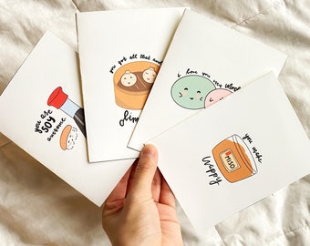 Bundle: Asian Food Puns Greeting Cards, Cute Food Pun Cards, Kawaii Aesthetic