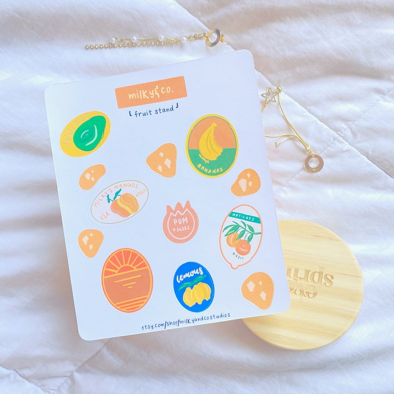 Fruit Stand Sticker Sheet, Fruit Stickers, Cute Fruit Stickers, Kpop Journal, Korean Journaling image 1