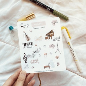 A Classical Melody Sticker Sheet, Violin Sticker Sheet, Music Stickers, Classical Music Stickers, Journaling Stickers