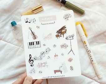 A Classical Melody Sticker Sheet, Violin Sticker Sheet, Music Stickers, Classical Music Stickers, Journaling Stickers