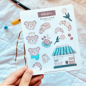 Milky&#39;s Cafe Sticker Sheet, Cute Bears Sticker Sheet, Cafe Stickers, Kawaii, Korean Journaling, Kpop Journal, Cute Bear Stickers