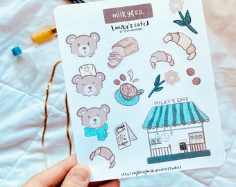 Milky's Cafe Sticker Sheet, Cute Bears Sticker Sheet, Cafe Stickers, Kawaii, Korean Journaling, Kpop Journal, Cute Bear Stickers