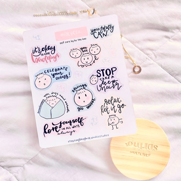 Bo the Bao Self Care Sticker Sheet, Self Care Stickers, Encouragement Stickers, Mental Health Stickers