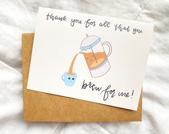 Thank You for All you Brew For Me Greeting Card, Cute Asian Food Pun Greeting Card, Asian Food Pun Card, Food Pun Card, Mother's Day Card