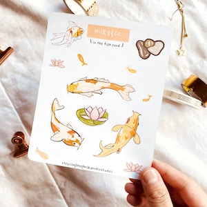 In the Fish Pond Sticker Sheet 1x, Koi Fish Sticker Sheet, Cute Sticker Sheet, Korea Sticker, Soft Aesthetic, Kpop Journal, Kpop Journaling