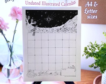 Mojave Desert Inspired Illustrated Calendar: Undated Printable (A4 + US Letter, PDF Download)