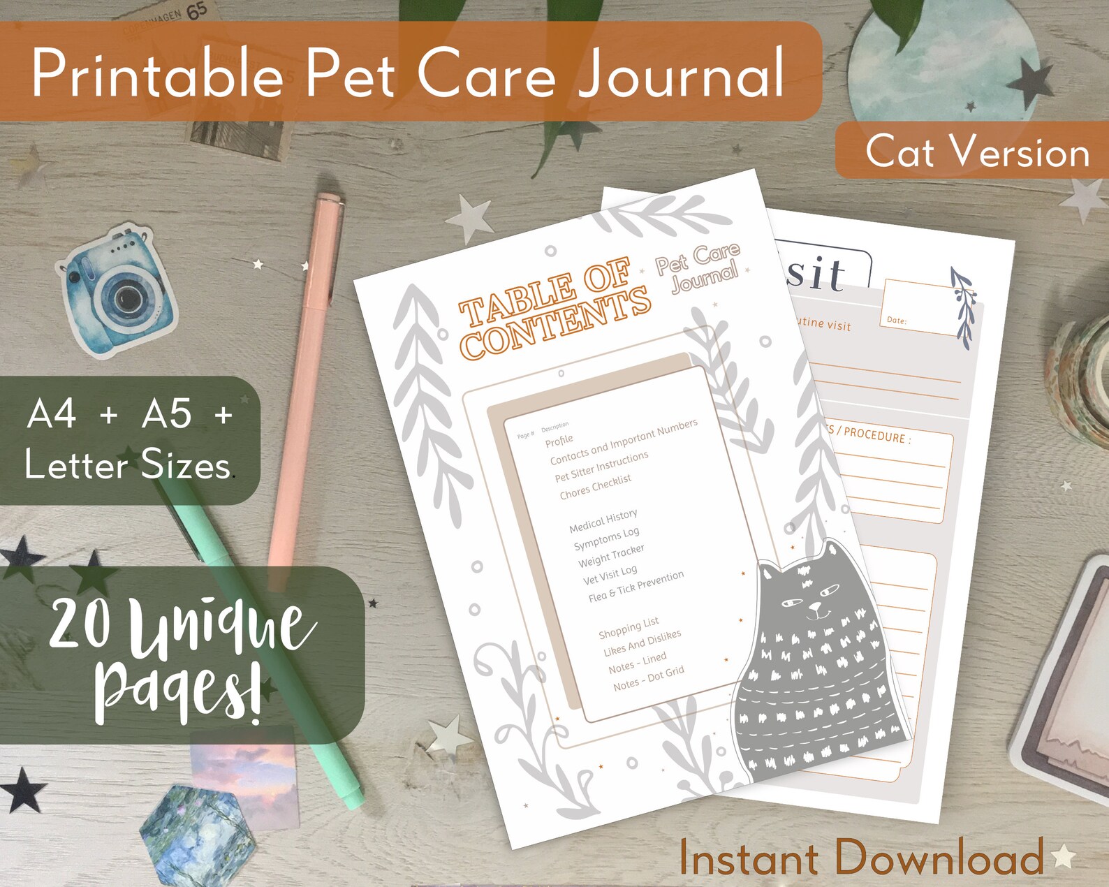 Printable Pet Cat Care Journal for Cat Lovers PDF Pet Care Etsy