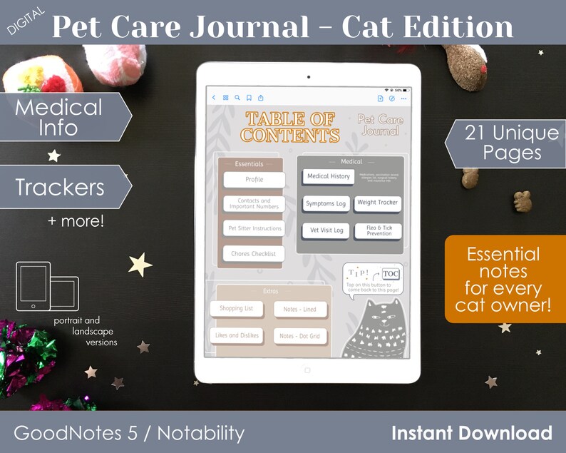 Digital Cat Care Journal PDF Pet Care Planner and Health Etsy