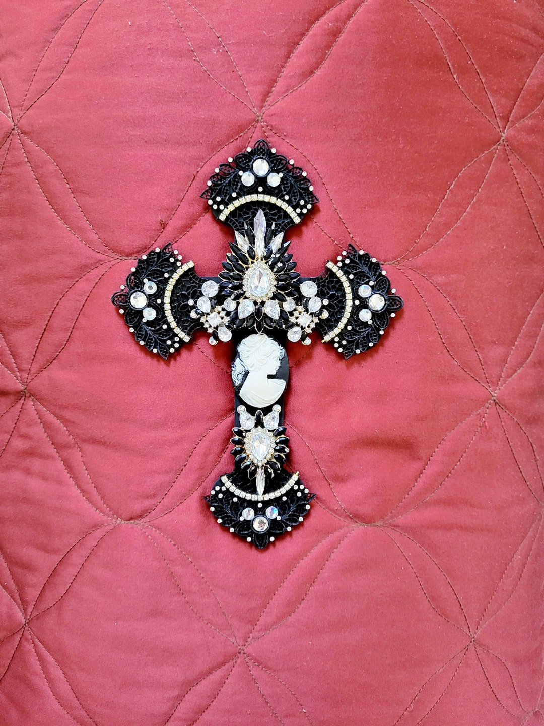 Black Wall Cross Jeweled Cameo Cross Hanging Wall Art Etsy