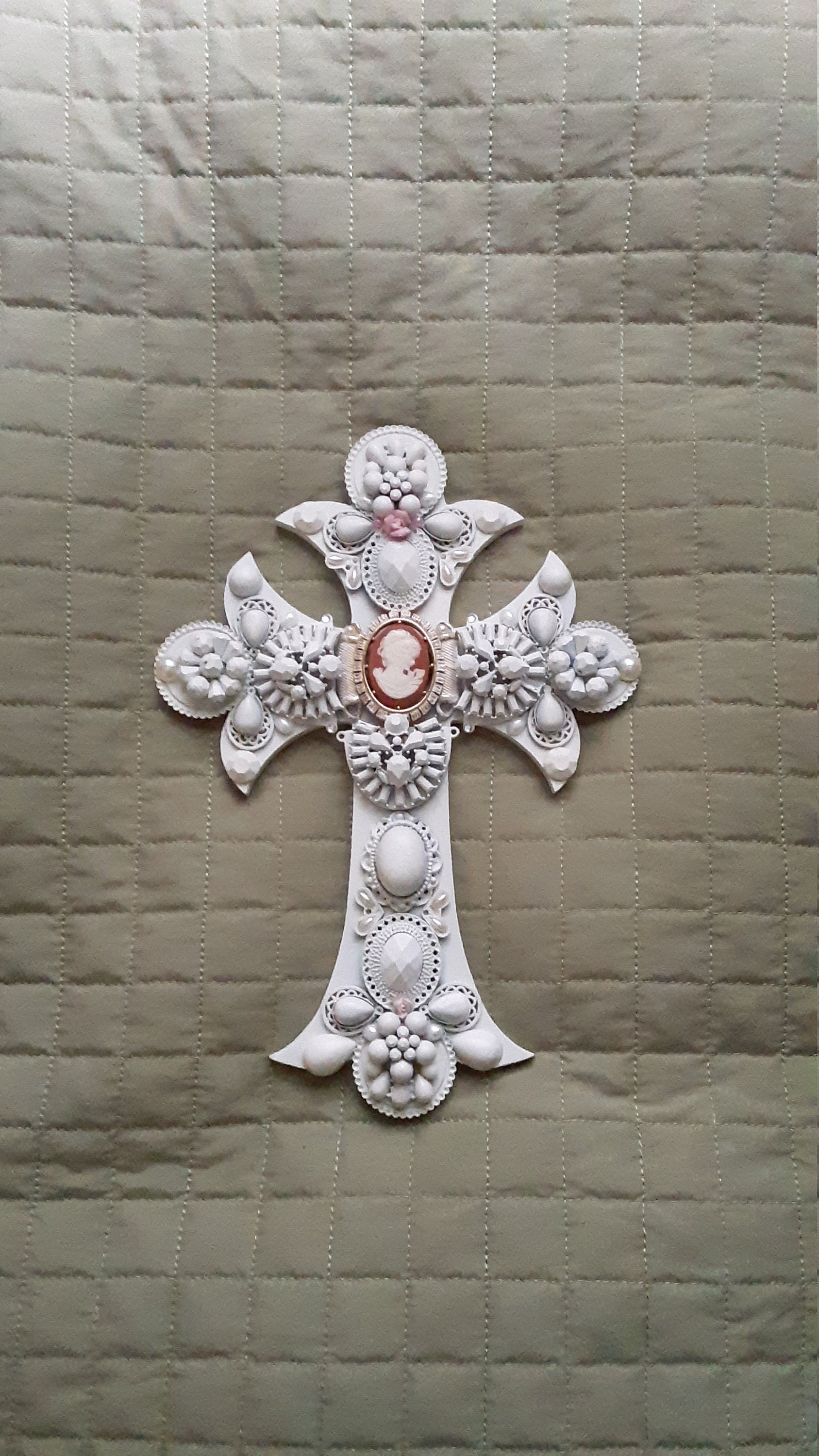 White floral wall cross with cameo handmade Etsy