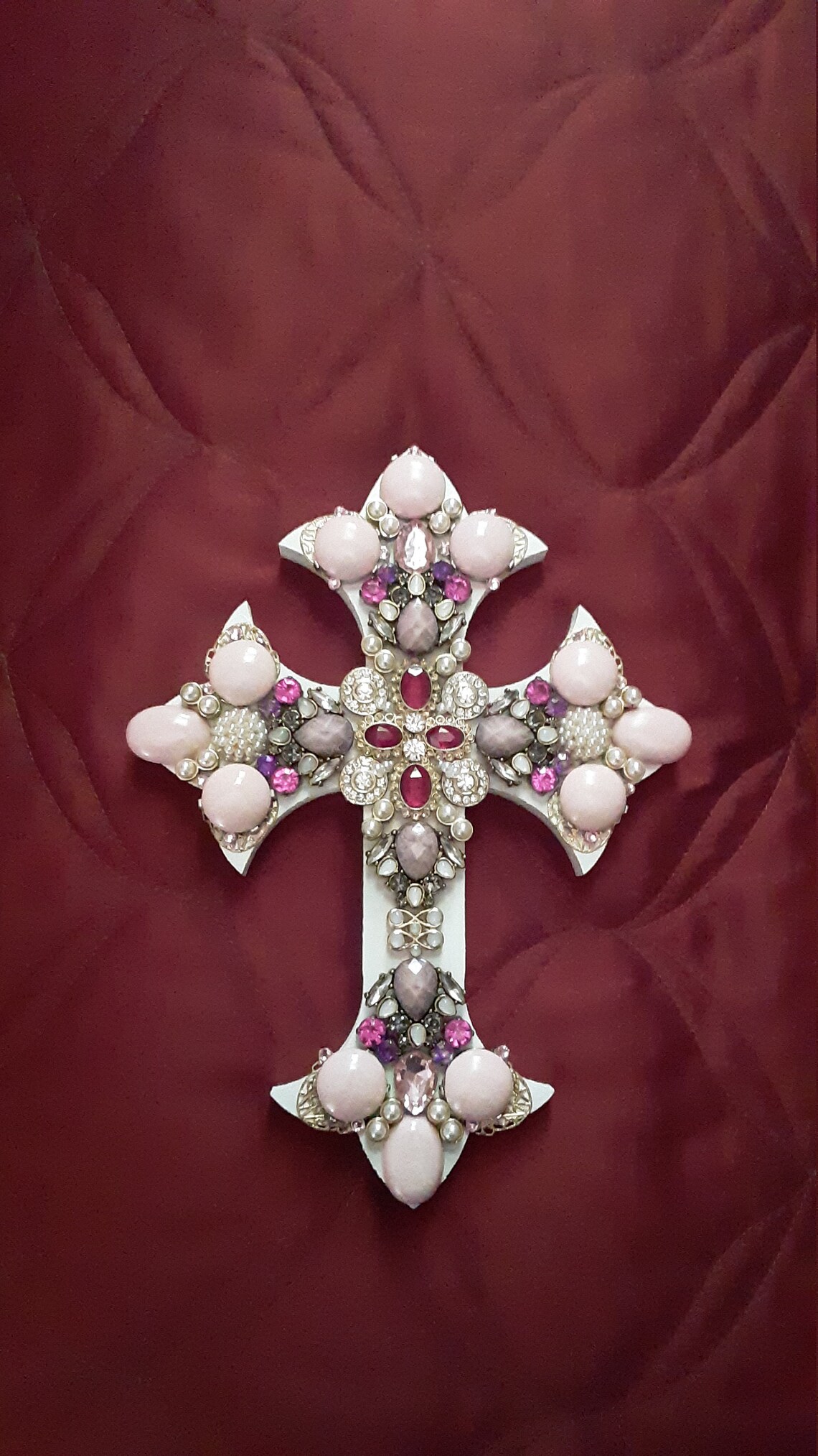 Pink wall cross handmade Etsy