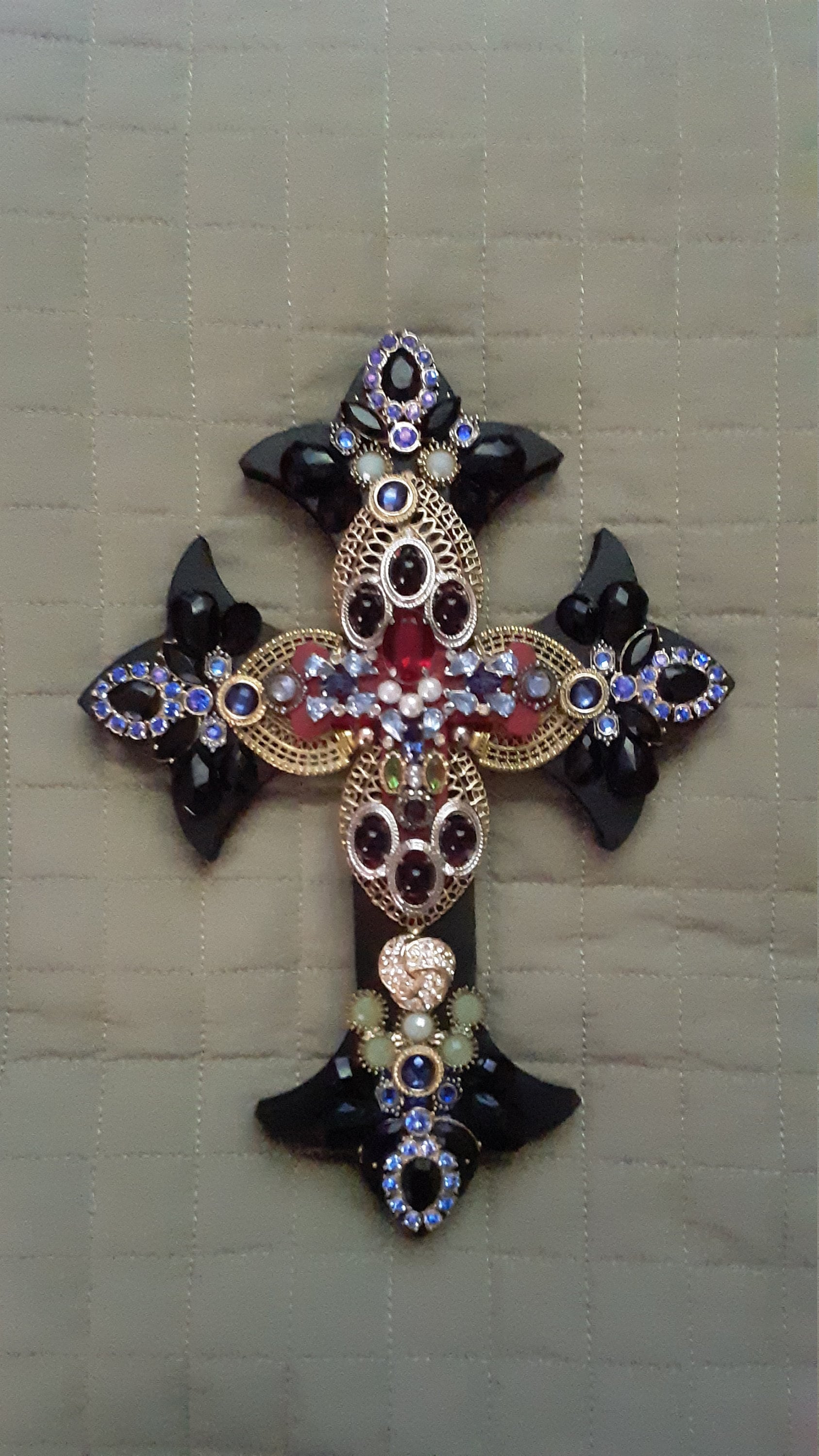 Jeweled black wall cross handmade Etsy