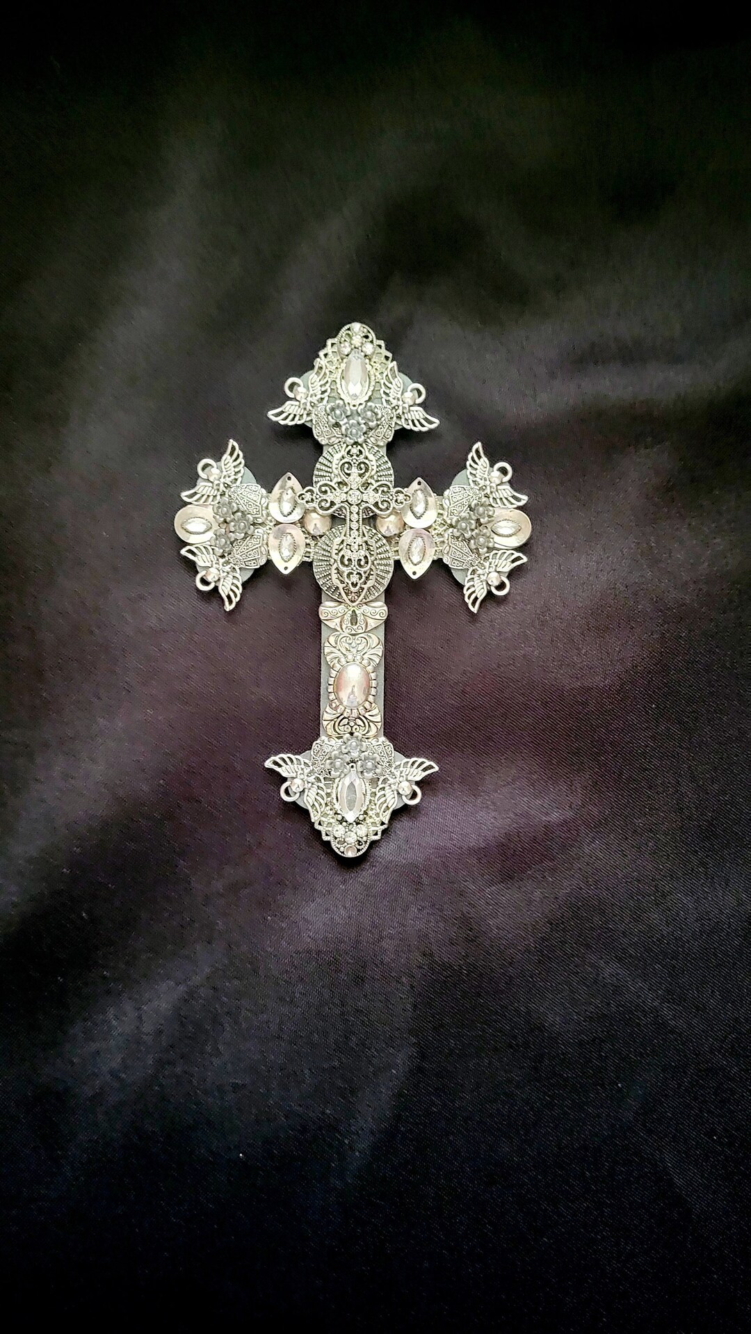 Handmade Angel Cross, Silver Wall Cross, Hanging Metal Cross, Original