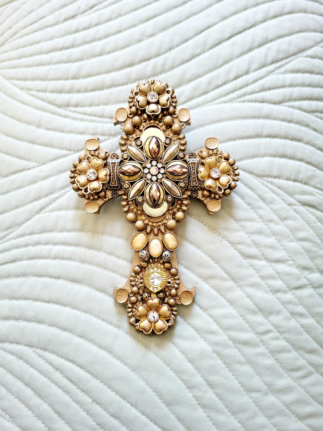 Handmade Wall Cross Gold Hanging Cross Jeweled Gold Cross Etsy