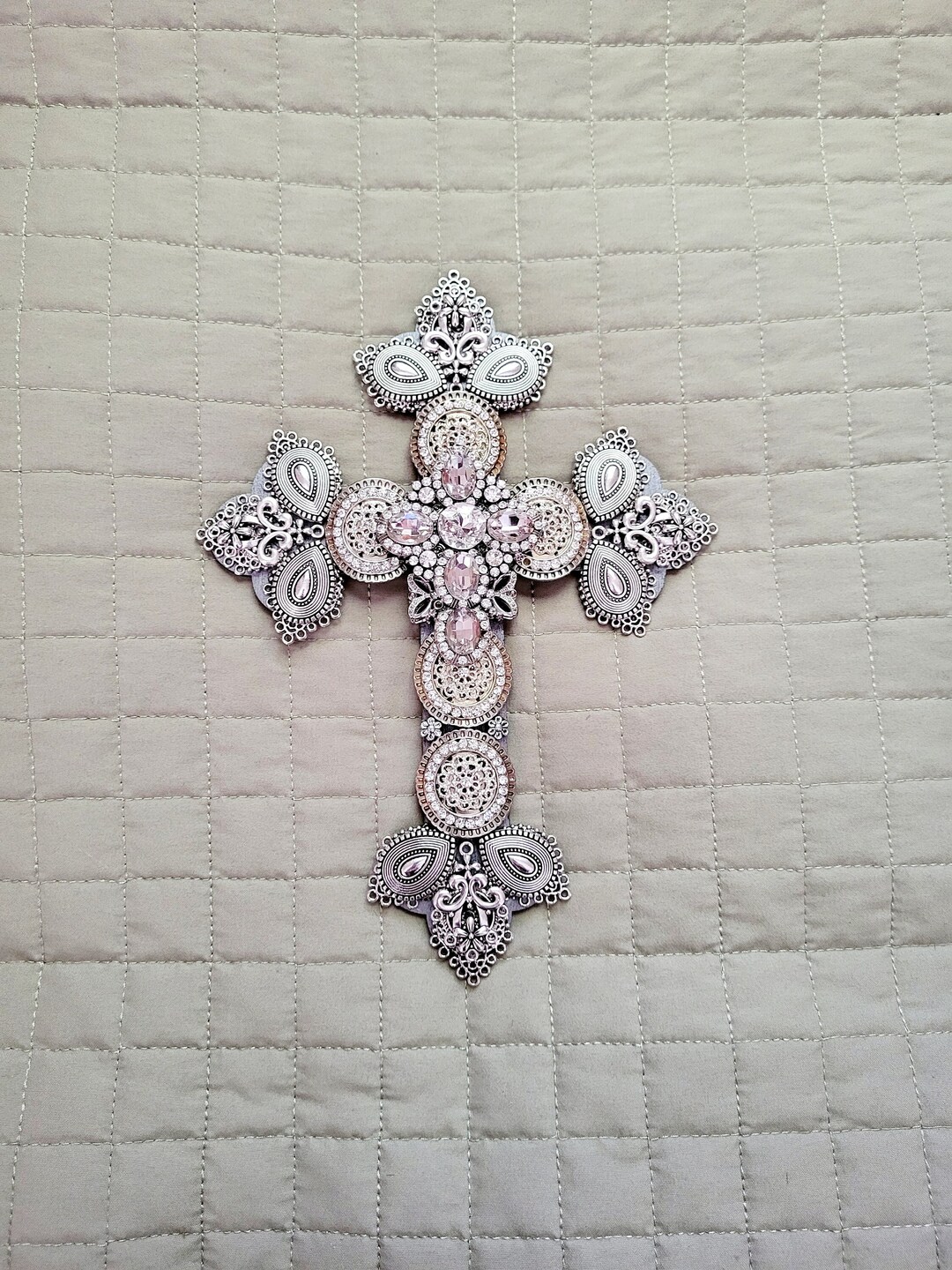 Handmade Silver Wall Cross Large Rhinestone Cross Hanging Etsy