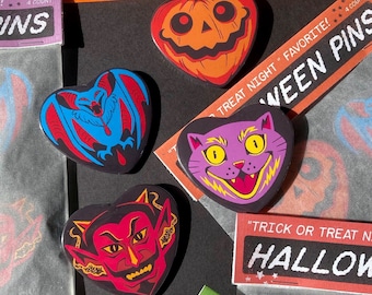 Retro Halloween Pinback Buttons | Set of 4